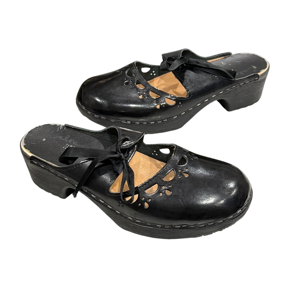 Calou Stockholm Knyta Clogs Womens 10 41 Black Leather Cutout Bow Scandinavian